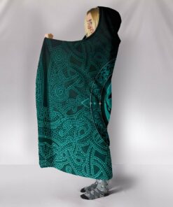 Viking Style Hooded Blanket, Ethnic Odin Raven Cyan