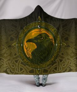Viking Style Hooded Blanket, Ethnic Odin Raven Gold