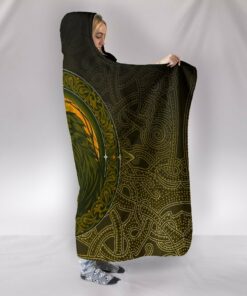Viking Style Hooded Blanket, Ethnic Odin Raven Gold