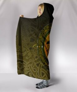 Viking Style Hooded Blanket, Ethnic Odin Raven Gold