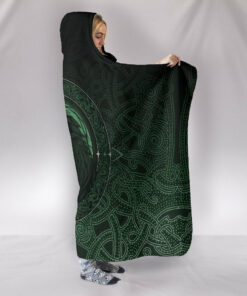 Viking Style Hooded Blanket, Ethnic Odin Raven Green
