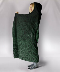 Viking Style Hooded Blanket, Ethnic Odin Raven Green