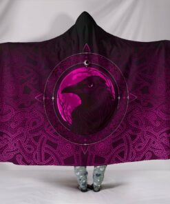Viking Style Hooded Blanket, Ethnic Odin Raven Pink