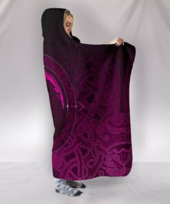 Viking Style Hooded Blanket, Ethnic Odin Raven Pink