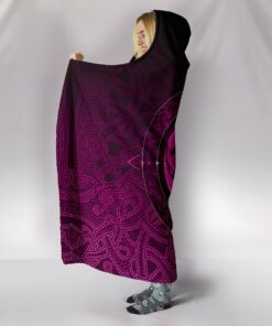 Viking Style Hooded Blanket, Ethnic Odin Raven Pink