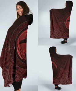 Viking Style Hooded Blanket, Ethnic Odin Raven Red