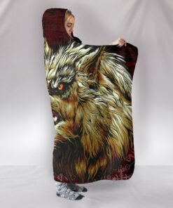 Viking Style Hooded Blanket, Fenrir On The Blood Moon Background