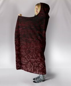 Viking Style Hooded Blanket, Fenrir On The Blood Moon Background