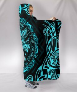 Viking Style Hooded Blanket , Fenrir Viking Cyan 3D