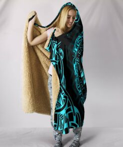 Viking Style Hooded Blanket , Fenrir Viking Cyan 3D