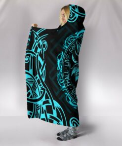 Viking Style Hooded Blanket , Fenrir Viking Cyan 3D
