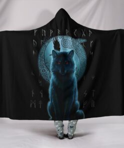 Viking Style Hooded Blanket, Fenrir Viking Wolfnd Moon