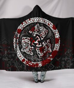 Viking Style Hooded Blanket, Fierce Blood Wolf Symbol Of Viking Nordic