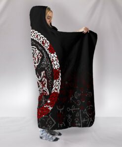 Viking Style Hooded Blanket, Fierce Blood Wolf Symbol Of Viking Nordic