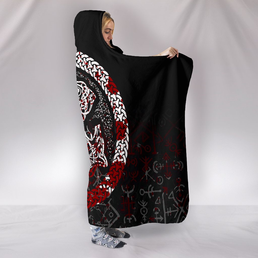 Viking Style Hooded Blanket, Fierce Blood Wolf Symbol Of Viking Nordic
