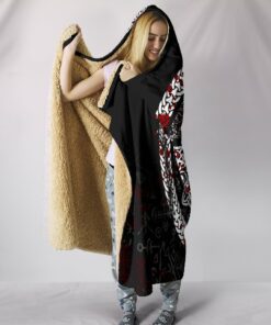 Viking Style Hooded Blanket, Fierce Blood Wolf Symbol Of Viking Nordic