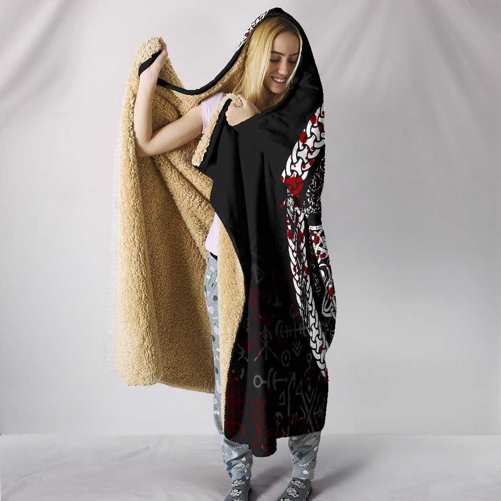 Viking Style Hooded Blanket, Fierce Blood Wolf Symbol Of Viking Nordic