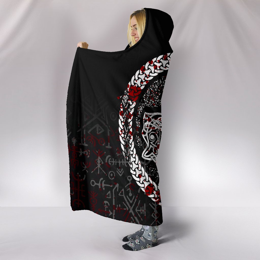 Viking Style Hooded Blanket, Fierce Blood Wolf Symbol Of Viking Nordic