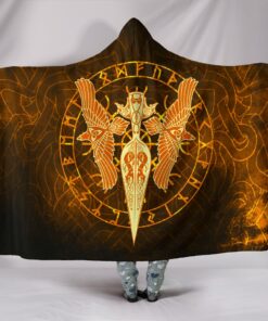 Viking Style Hooded Blanket Gold Spear Of The God Odin, Gungnirnd Two Gold Ravens
