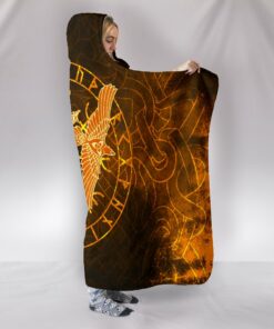 Viking Style Hooded Blanket Gold Spear Of The God Odin, Gungnirnd Two Gold Ravens