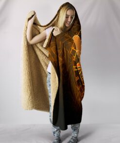 Viking Style Hooded Blanket Gold Spear Of The God Odin, Gungnirnd Two Gold Ravens