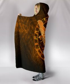 Viking Style Hooded Blanket Gold Spear Of The God Odin, Gungnirnd Two Gold Ravens