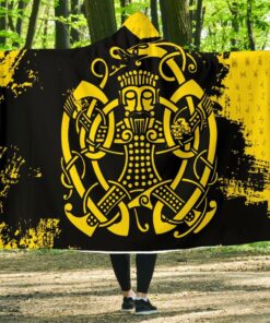 Viking Style Hooded Blanket, Loki Bound Triskele Rune Gold