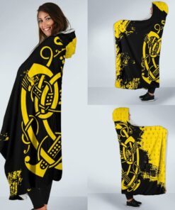 Viking Style Hooded Blanket, Loki Bound Triskele Rune Gold
