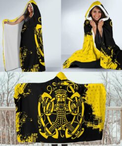 Viking Style Hooded Blanket, Loki Bound Triskele Rune Gold
