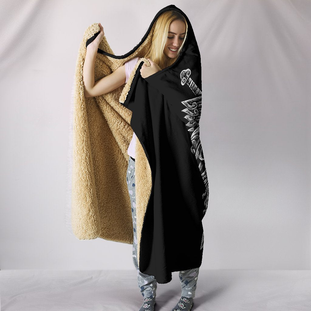Viking Style Hooded Blanket Norse God Odin Wolfs Swords