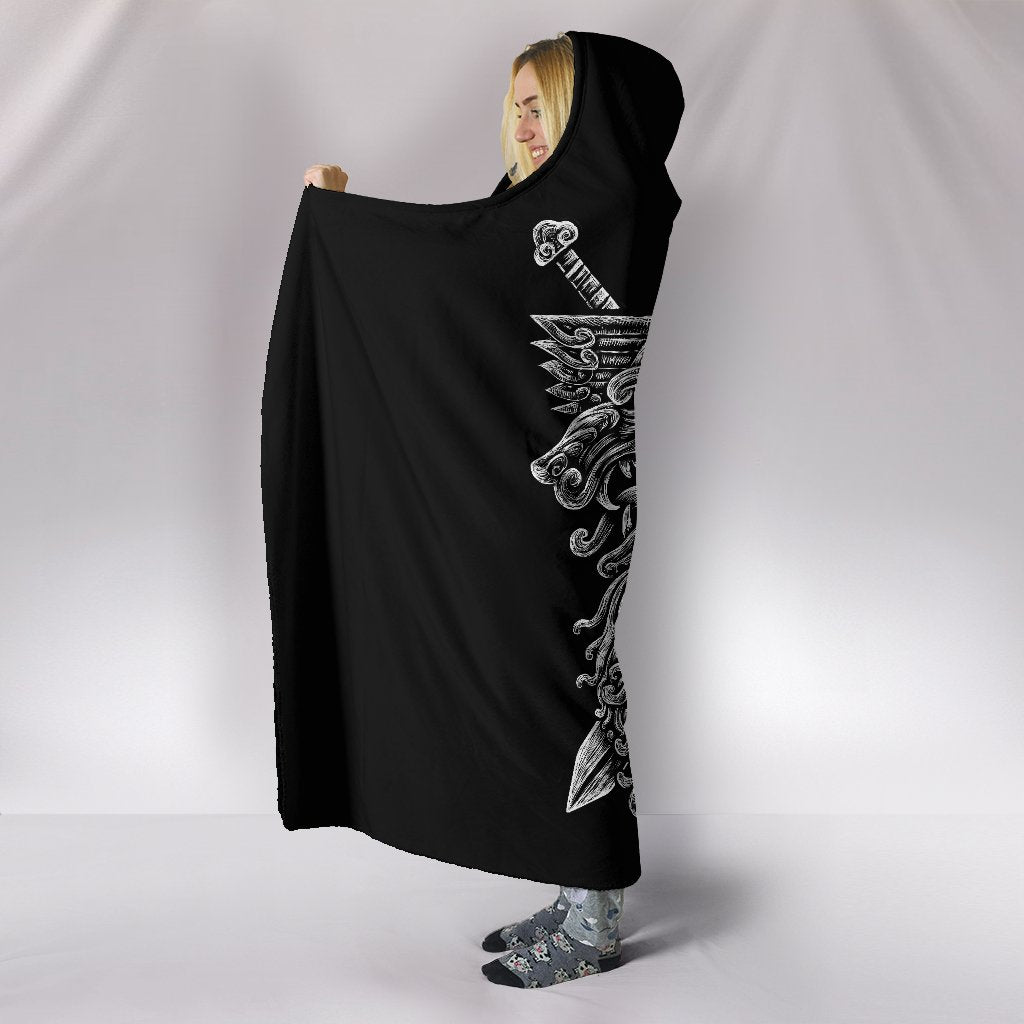 Viking Style Hooded Blanket Norse God Odin Wolfs Swords