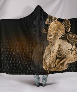 Viking Style Hooded Blanket, Odin Raven Viking Gold