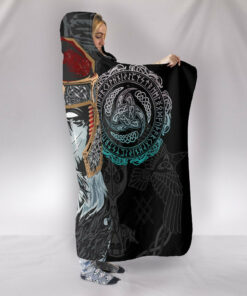 Viking Style Hooded Blanket Odin, Valknut and Triple Horn