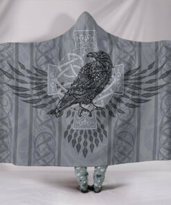 Viking Style Hooded Blanket, Odin's Celtic Raven, Scandinavian Tattoo