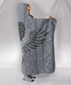 Viking Style Hooded Blanket, Odin's Celtic Raven, Scandinavian Tattoo