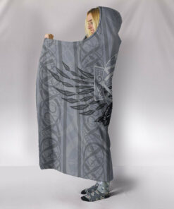 Viking Style Hooded Blanket, Odin's Celtic Raven, Scandinavian Tattoo