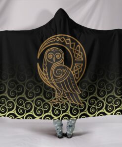 Viking Style, Hooded Blanket Owl Celtic On Triskels Background