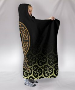Viking Style, Hooded Blanket Owl Celtic On Triskels Background
