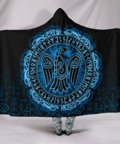 Viking Style Hooded Blanket, Raven Celtic Cyan