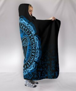 Viking Style Hooded Blanket, Raven Celtic Cyan