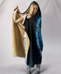 Viking Style Hooded Blanket, Raven Celtic Cyan