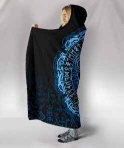 Viking Style Hooded Blanket, Raven Celtic Cyan
