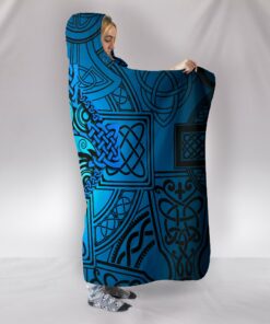 Viking Style Hooded Blanket, Raven Odin Celtic Cyan