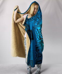 Viking Style Hooded Blanket, Raven Odin Celtic Cyan