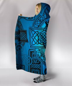 Viking Style Hooded Blanket, Raven Odin Celtic Cyan