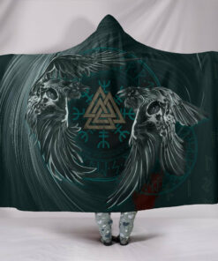 Viking Style Hooded Blanket Ravens Skull Tattoo