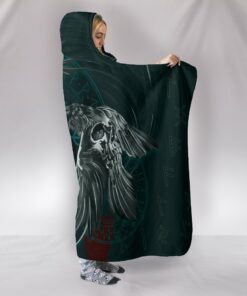 Viking Style Hooded Blanket Ravens Skull Tattoo