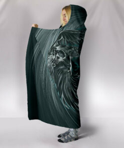 Viking Style Hooded Blanket Ravens Skull Tattoo