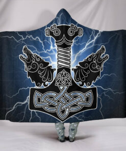 Viking Style Hooded Blanket, Thor's Hammer Mjollnir