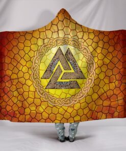 Viking Style Hooded Blanket, Valknut Vignette On Gold Background